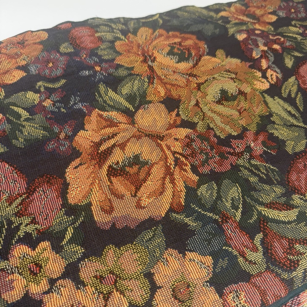 Vintage  Tapestry Table Runner Tassels Floral 13" Wide 75" Long